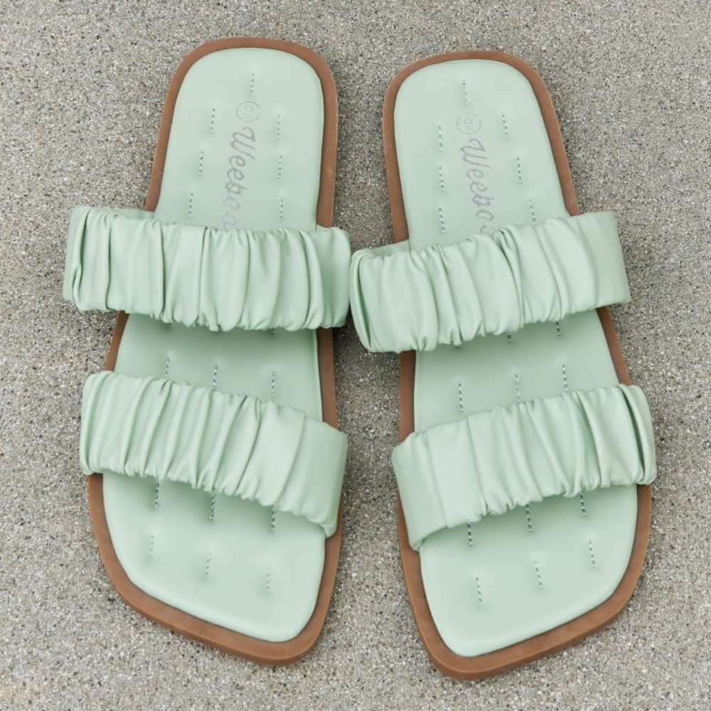 Weeboo Double Strap Scrunch Open Toe Slip On Sandals